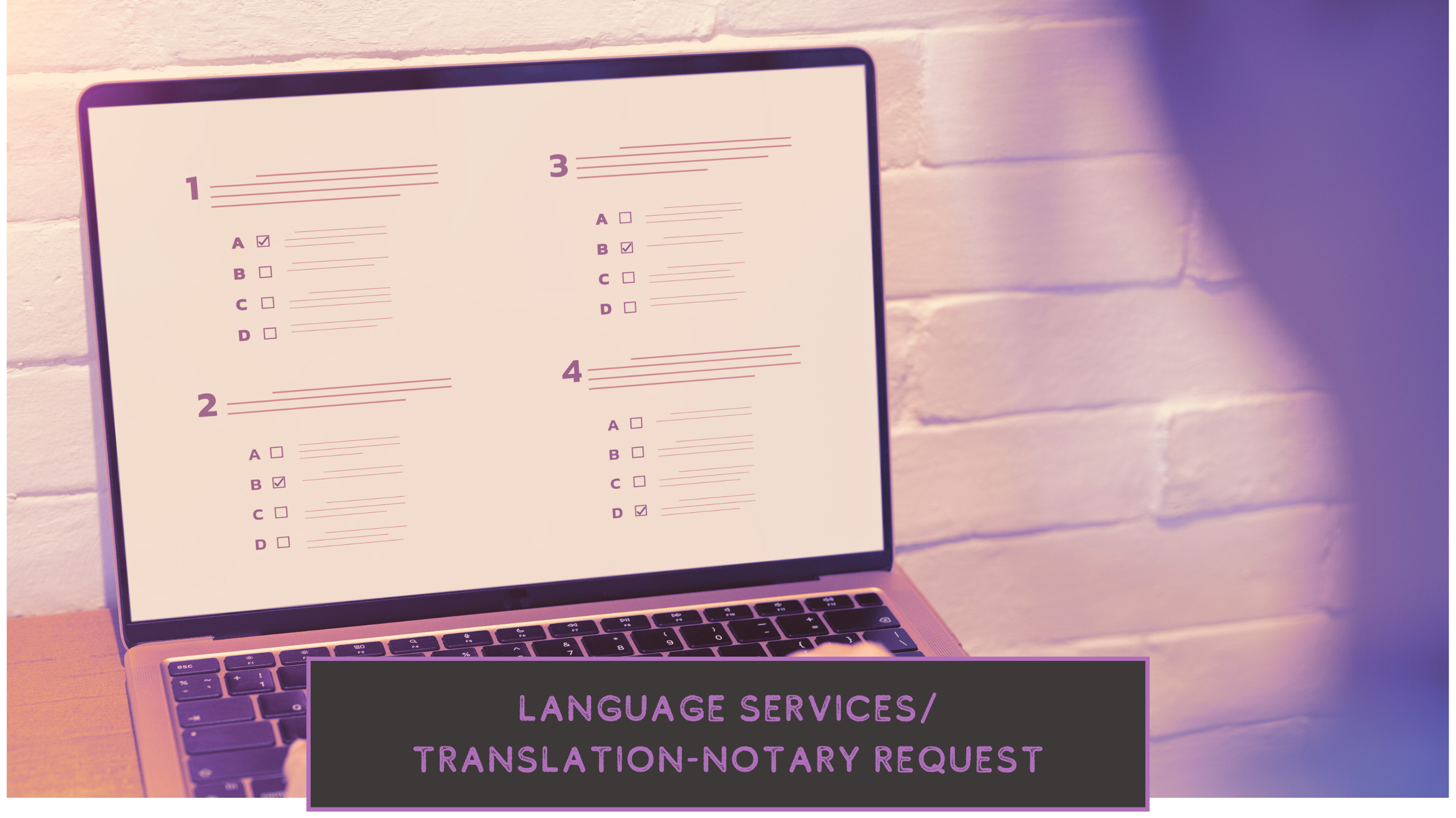 online form displayed on a laptop with text language services/translation-notary request
